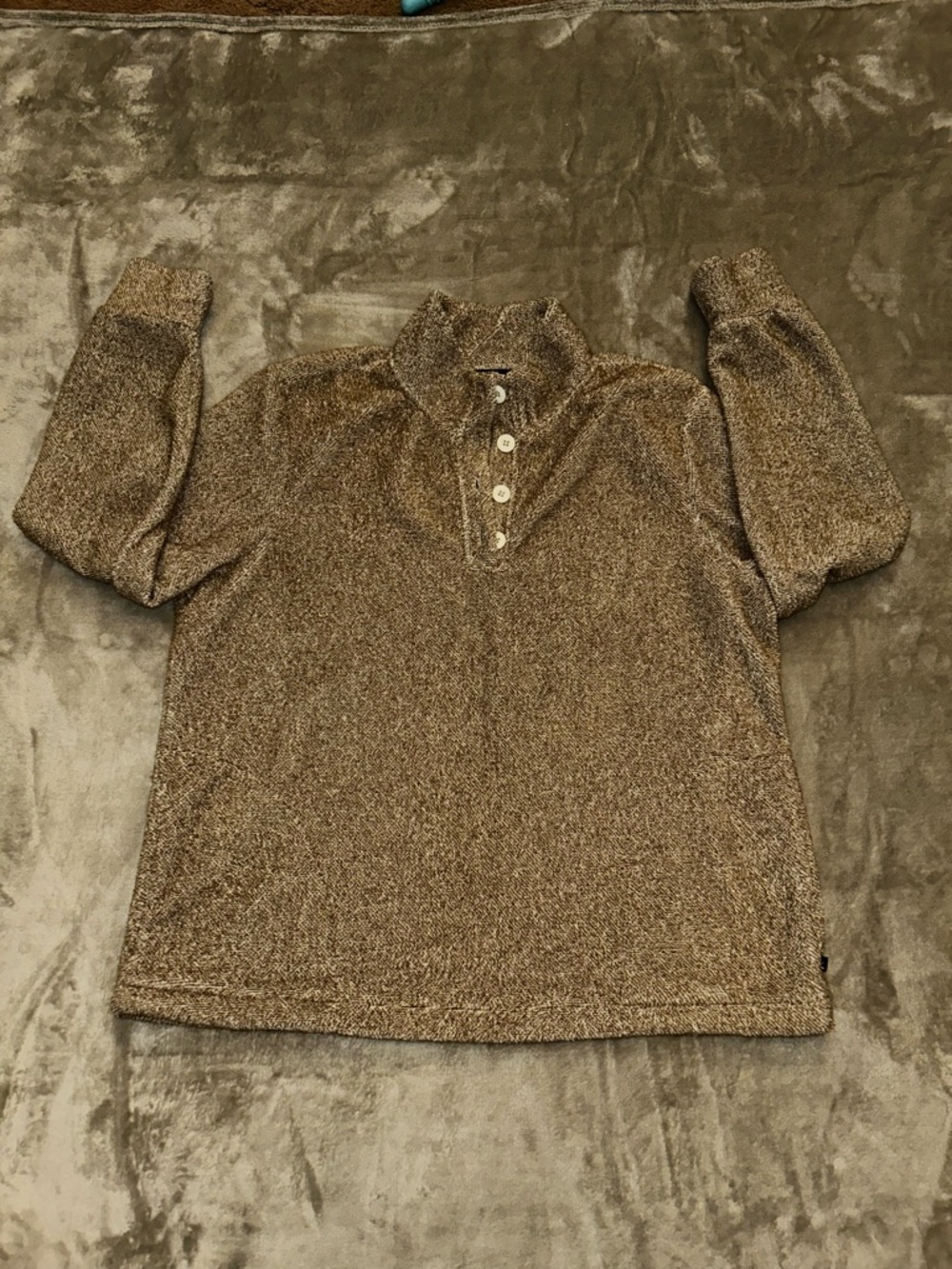 Eddie Bauer XL Fuzzy Brown Heathered Sweater with Button Collar